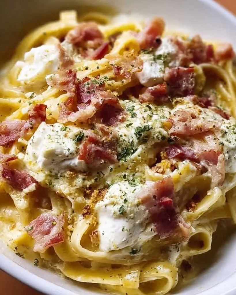 Piatto di Linguine con Pesto di Pistacchio, Bufala e Pancetta