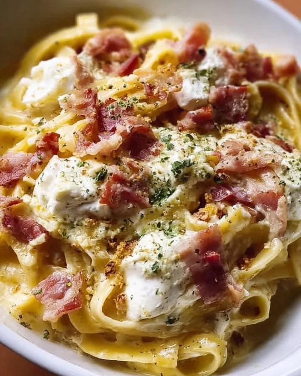 Piatto di Linguine con Pesto di Pistacchio, Bufala e Pancetta