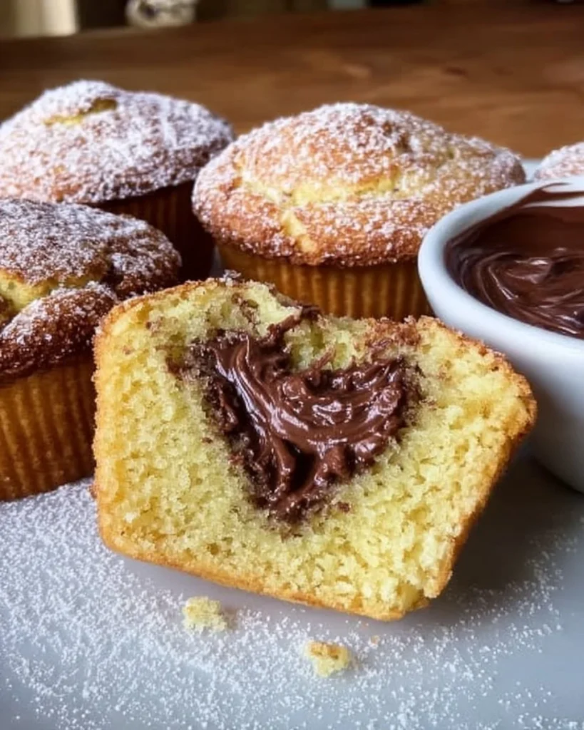Muffin soffici con cuore di Nutella appena sfornati