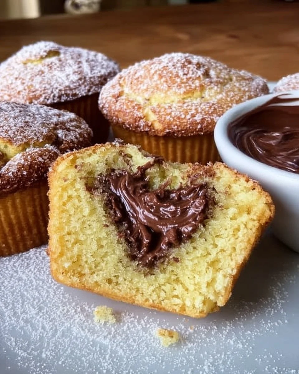Muffin soffici con cuore di Nutella appena sfornati