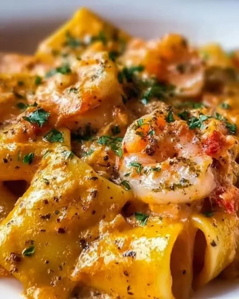 Paccheri alla Crema di Scampi e Gamberi con salsa cremosa e crostacei freschi