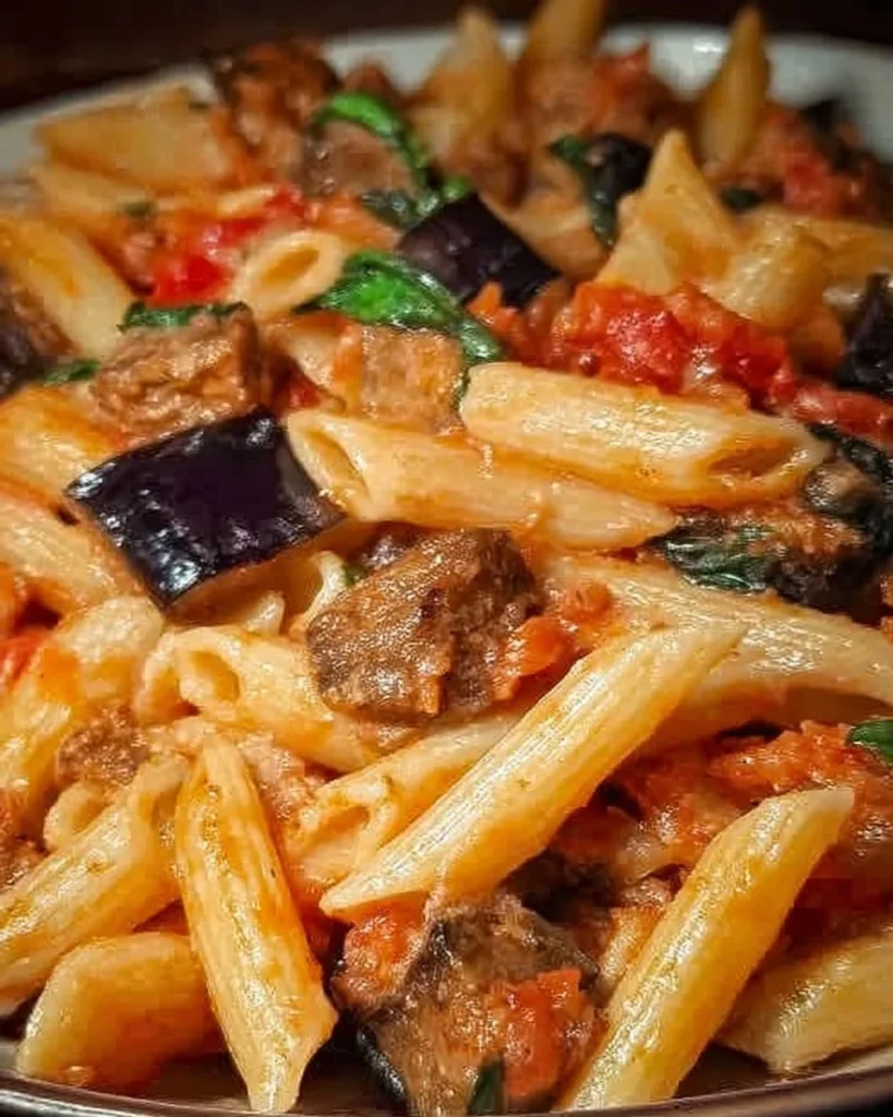Penne salsicce e melanzane: un piatto italiano saporito e ricco di ingredienti freschi