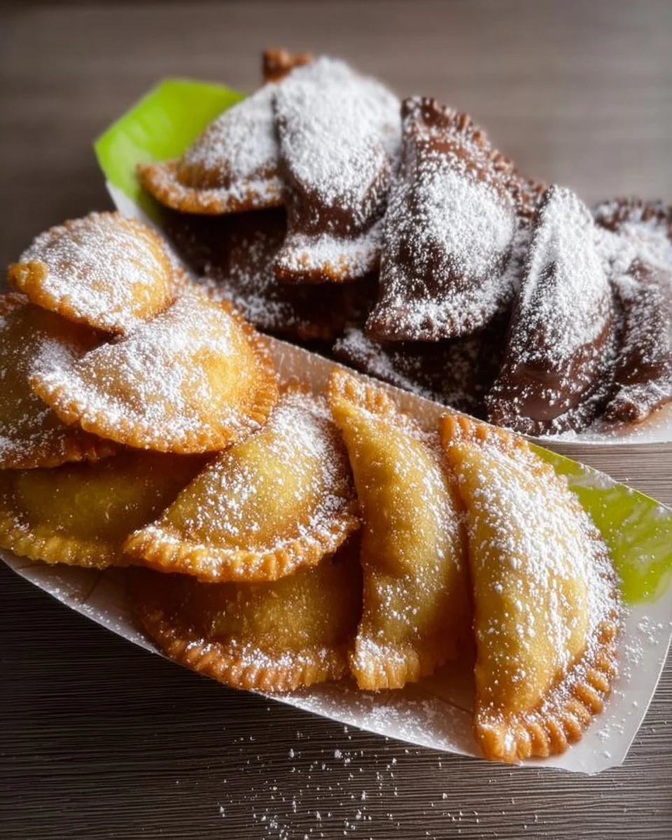 Ravioli fritti di ricotta e nutella serviti su un piatto