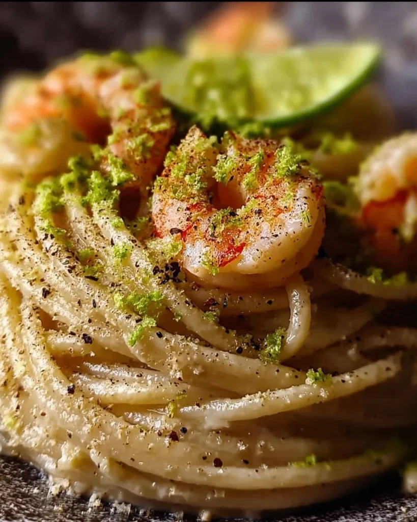 Spaghetti Cacio e Pepe con Scampi e Lime, un piatto aromatico e raffinato