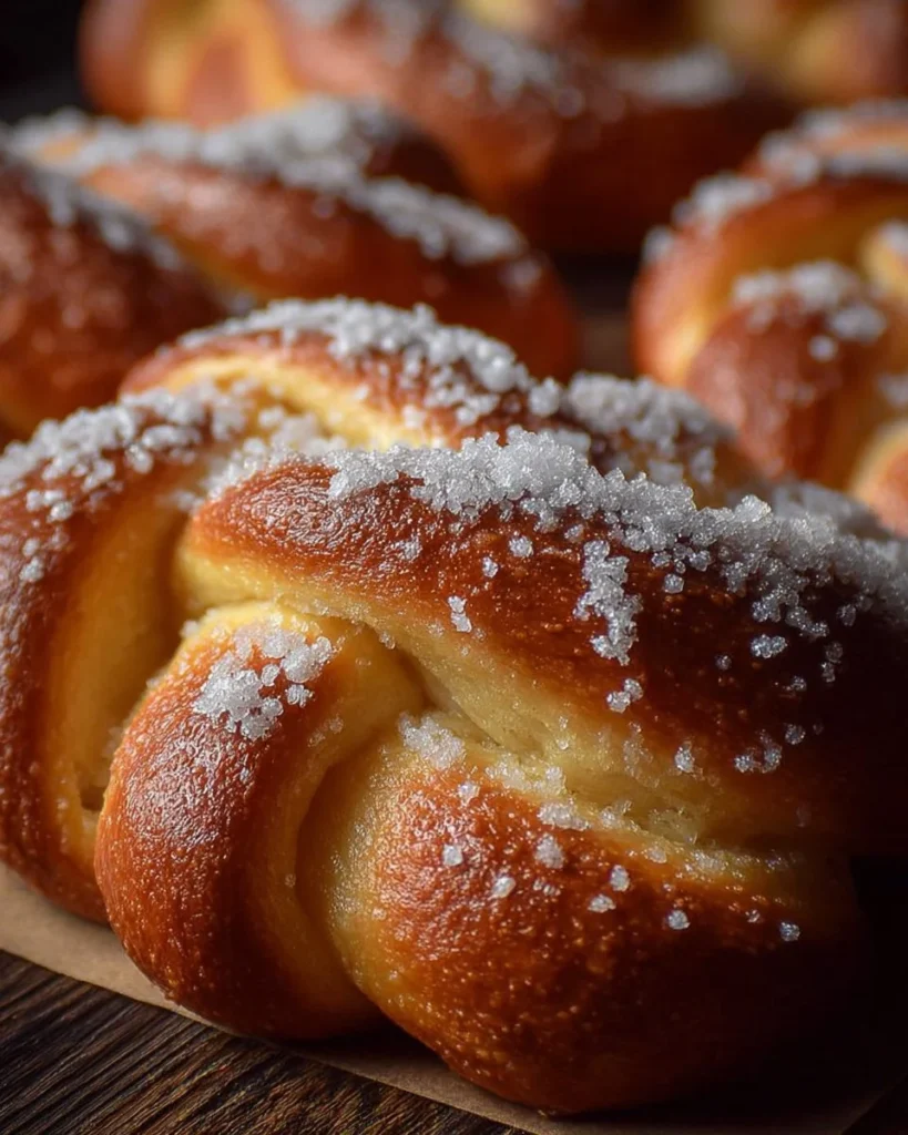 Deliziose treccine con lo zucchero pronte da gustare