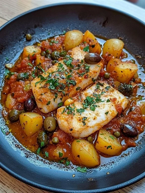 Baccalà alla Ghiotta servito con contorni tipici