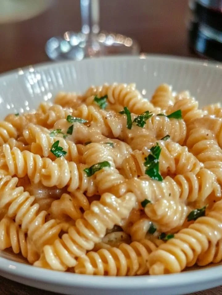 Piatto di Fusilli alla Crema di Tonno e Philadelphia con una salsa cremosa