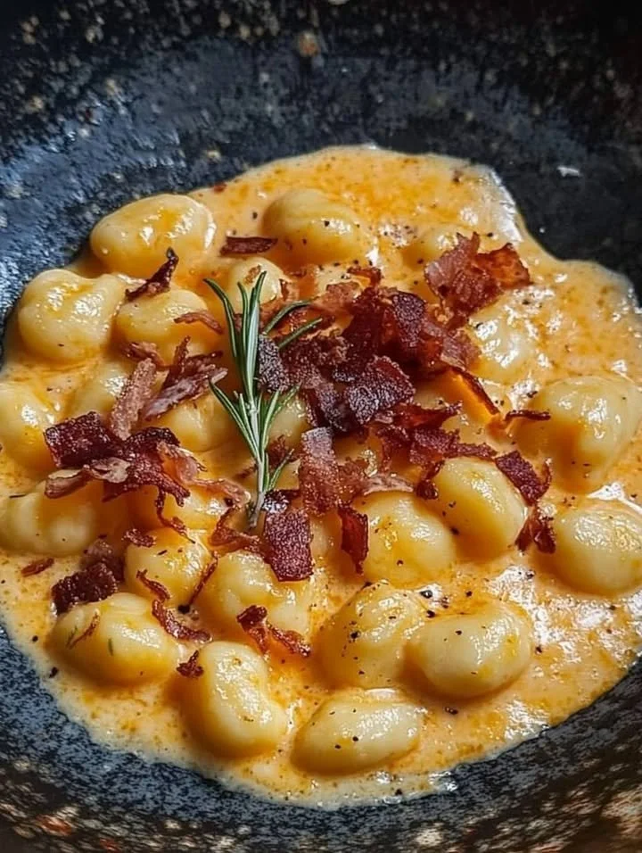 Gnocchi di Zucca con Crema di Speck Croccante