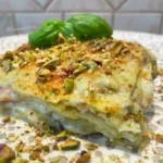Deliziosa lasagna con pesto di pistacchio pronta da servire