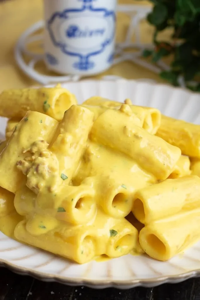 Pasta alla Monzese con carne e verdure in un piatto tipico italiano