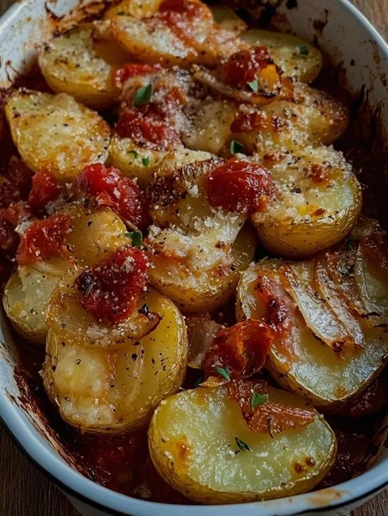Piatto di patate alla pizzaiola con pomodoro e spezie