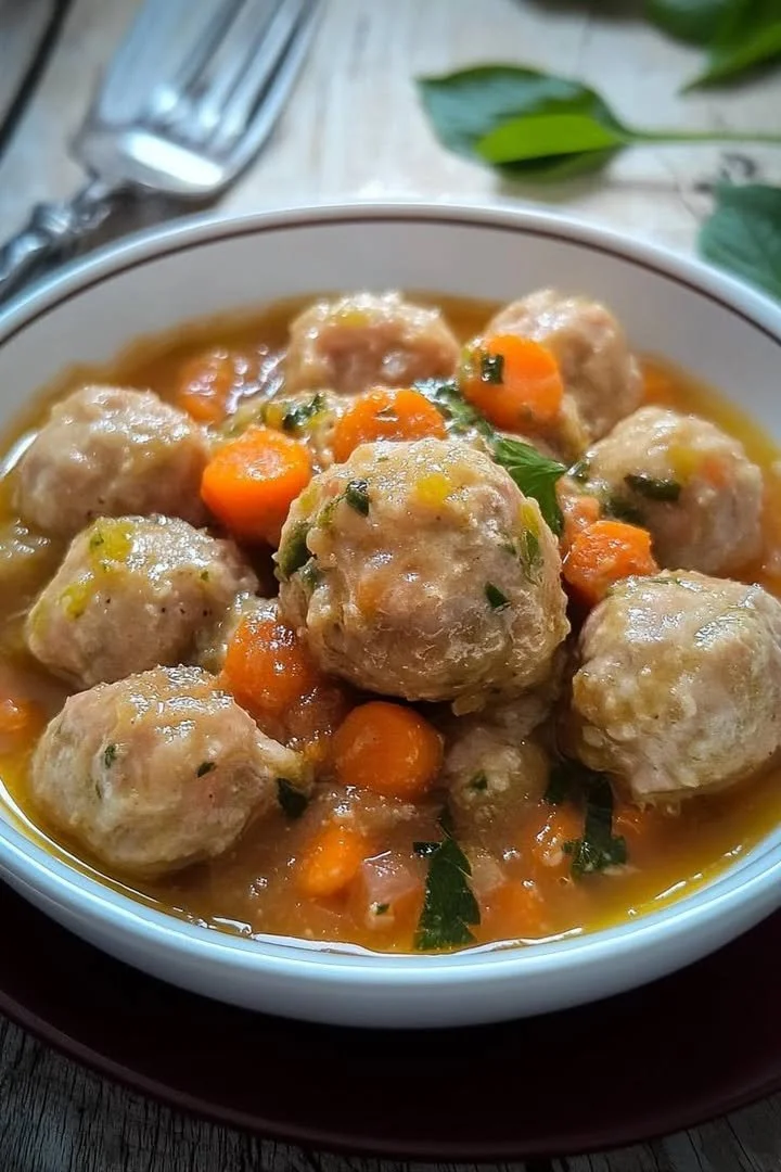 Polpette in umido con carote e piselli