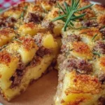 Sbriciolata di Patate al Forno con Salsiccia e Provola appena sfornata.