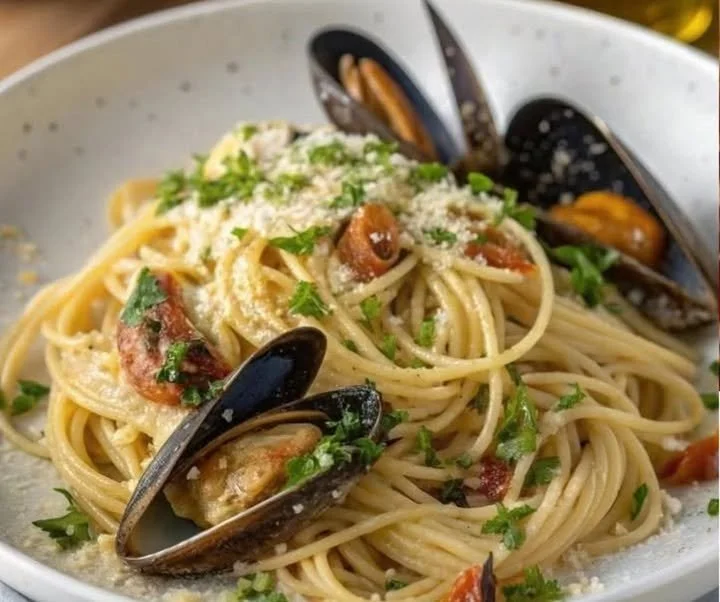 Spaghetti alle Cozze di Antonino Cannavacciuolo con cozze fresche e salsa deliziosa