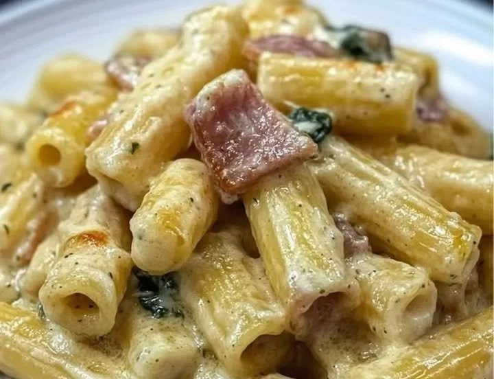 Tortiglioni con Zucchine, Pancetta e Crema di Parmigiano