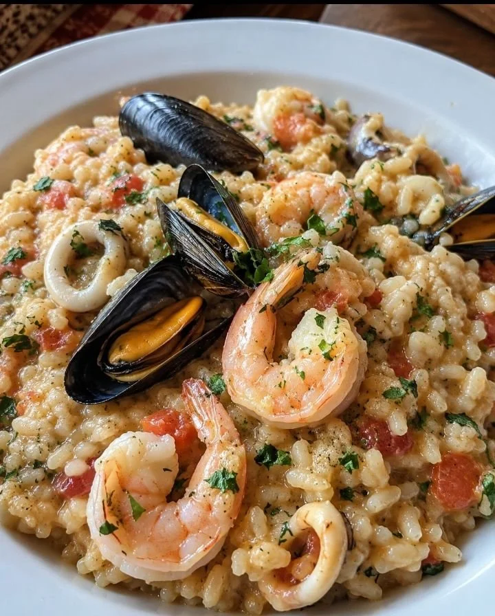 Risotto alla Pescatora con frutti di mare freschi e aromi