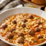 Farfallette con brodo di carne e polpettine, un piatto gustoso e tradizionale.