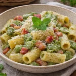 Pasta con fave, pancetta e pecorino - piatto tradizionale italiano