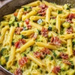 Pasta con Zucchine e Prosciutto servita in un piatto