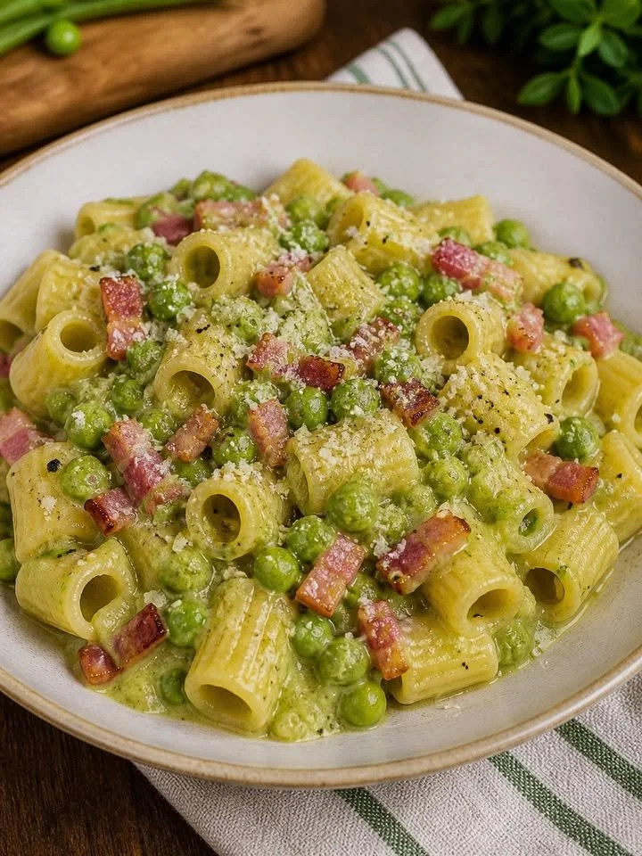 Pasta piselli e speck pronta in 25 minuti, piatto veloce e gustoso