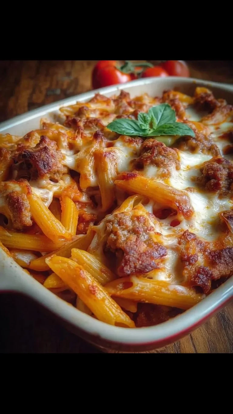 Pennette al forno con salsiccia e mozzarella, un piatto italiano delizioso