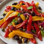Peperoni in agrodolce alla siciliana serviti su un piatto colorato