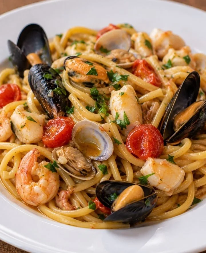 Piatto di Scialatielli Misto Scoglio con frutti di mare freschi