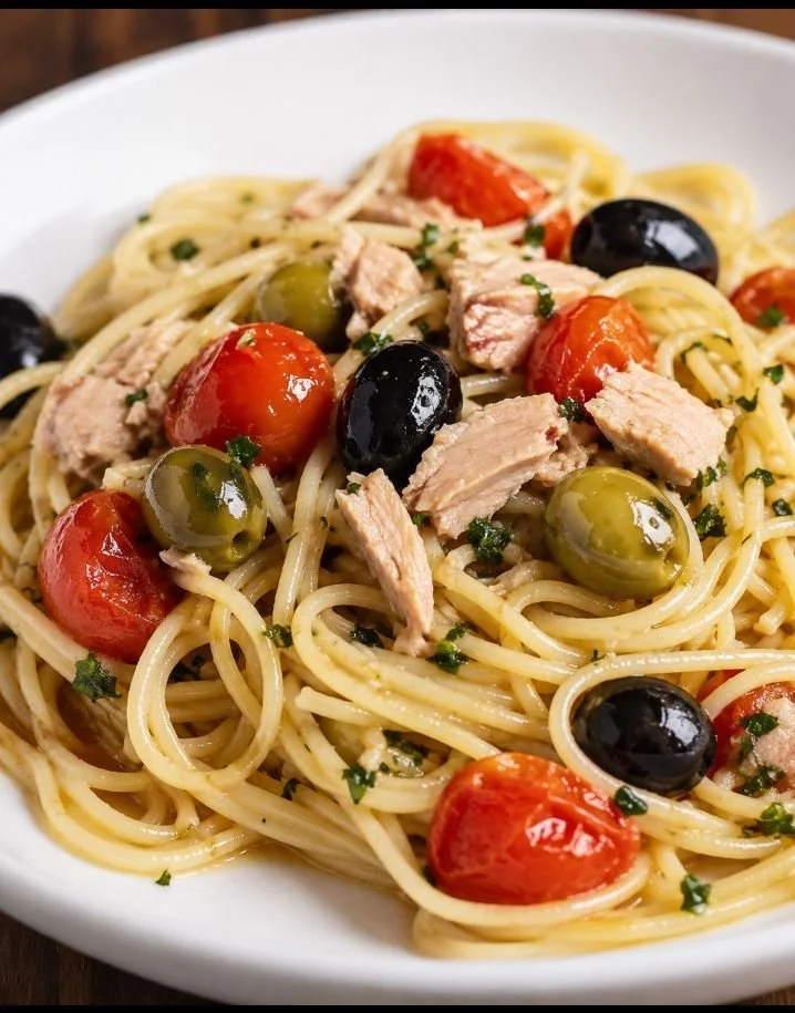 Piatto di Vermicelli al Tonno con sugo fresco e ingredienti saporiti